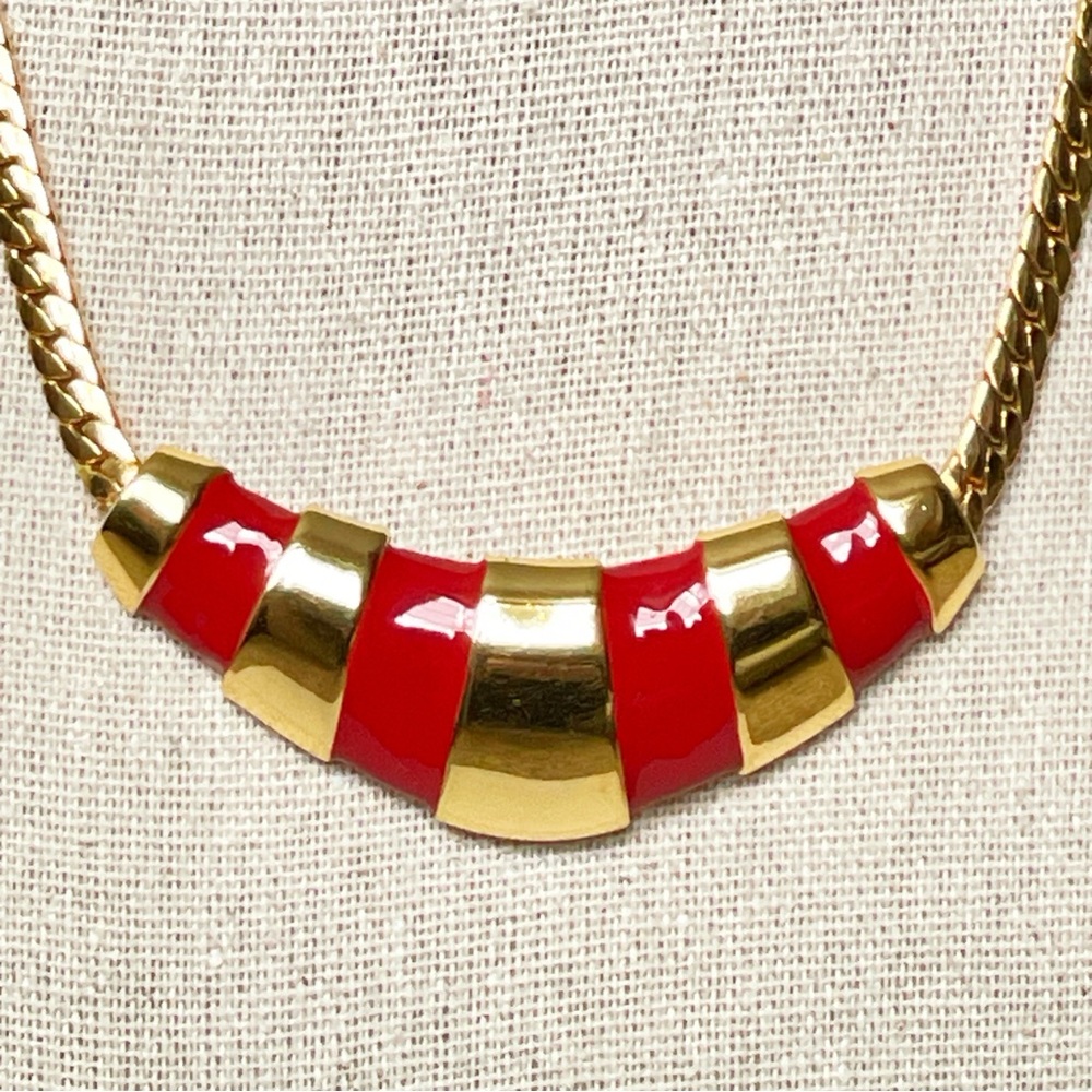 Vintage Napier Gold-plated Red Enamel Choker Necklace 14”